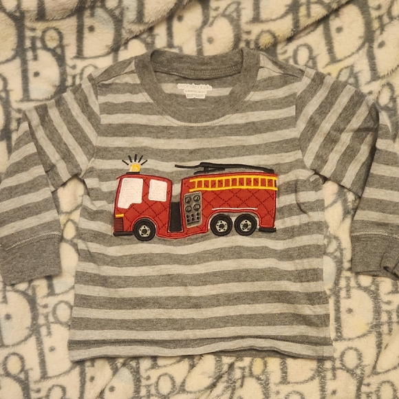 Wonderkids Other - Gray Striped Kids Shirt with Fire Truck Design